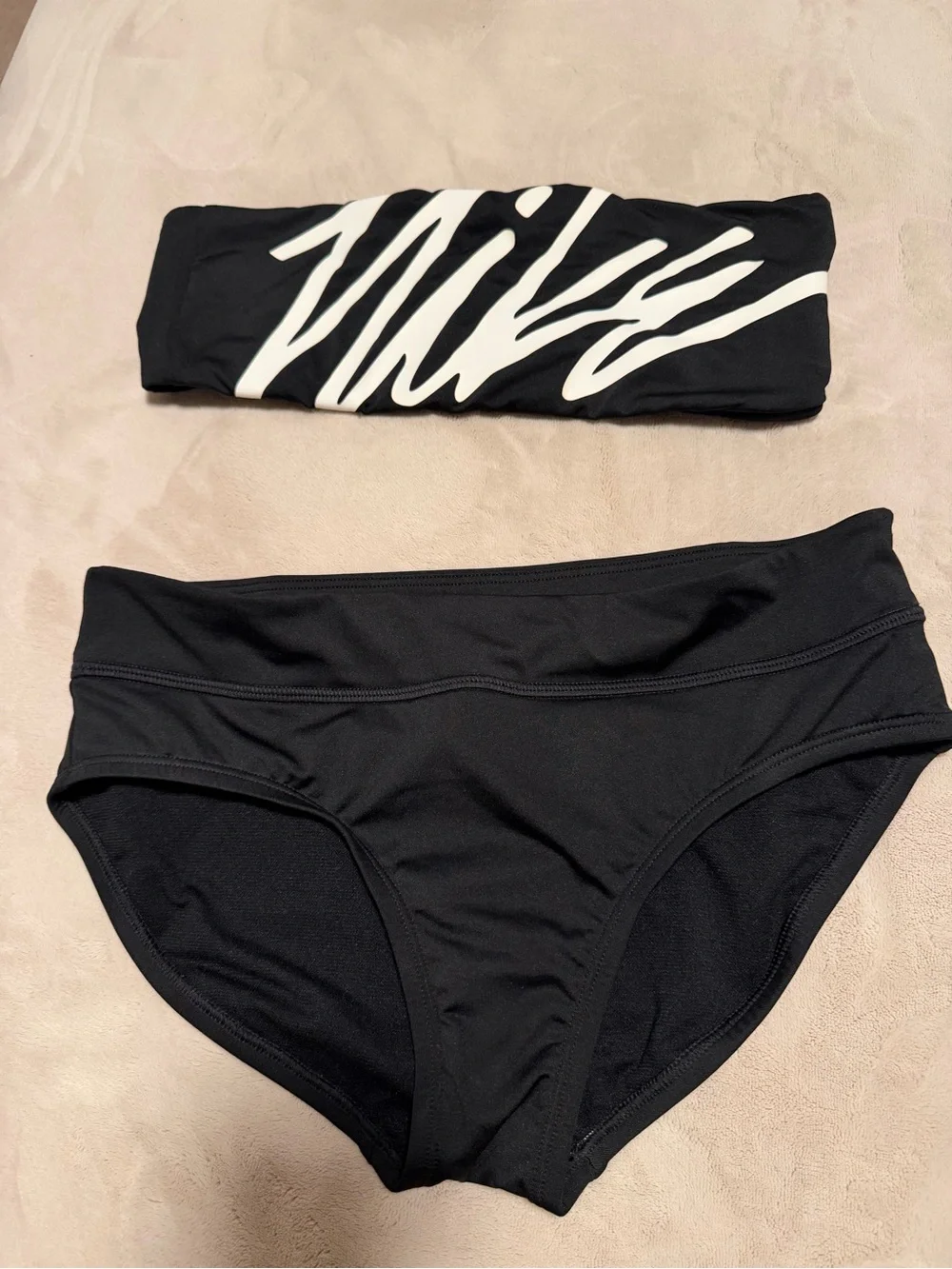 Nike Black Bandeau Bikini Set with White Stripe Detail - Women Swim